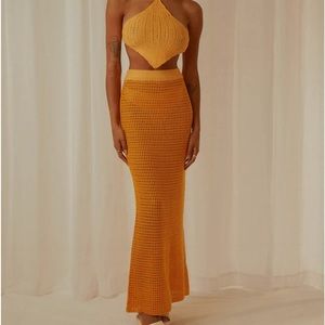 PepperMayo Crochet Set Halter Top + Maxi Skirt M-L Never Worn